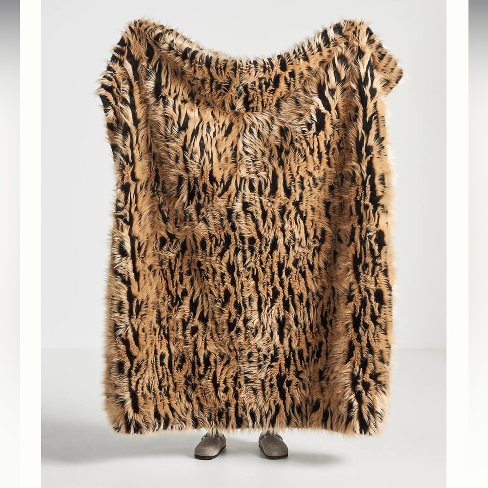 Anthropologie Striped Faux Fur Throw Blanket